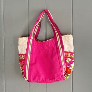 Vera Bradley Colorblock Tote Retired Lilli Bell Floral Pink Canvas Beach Y2K